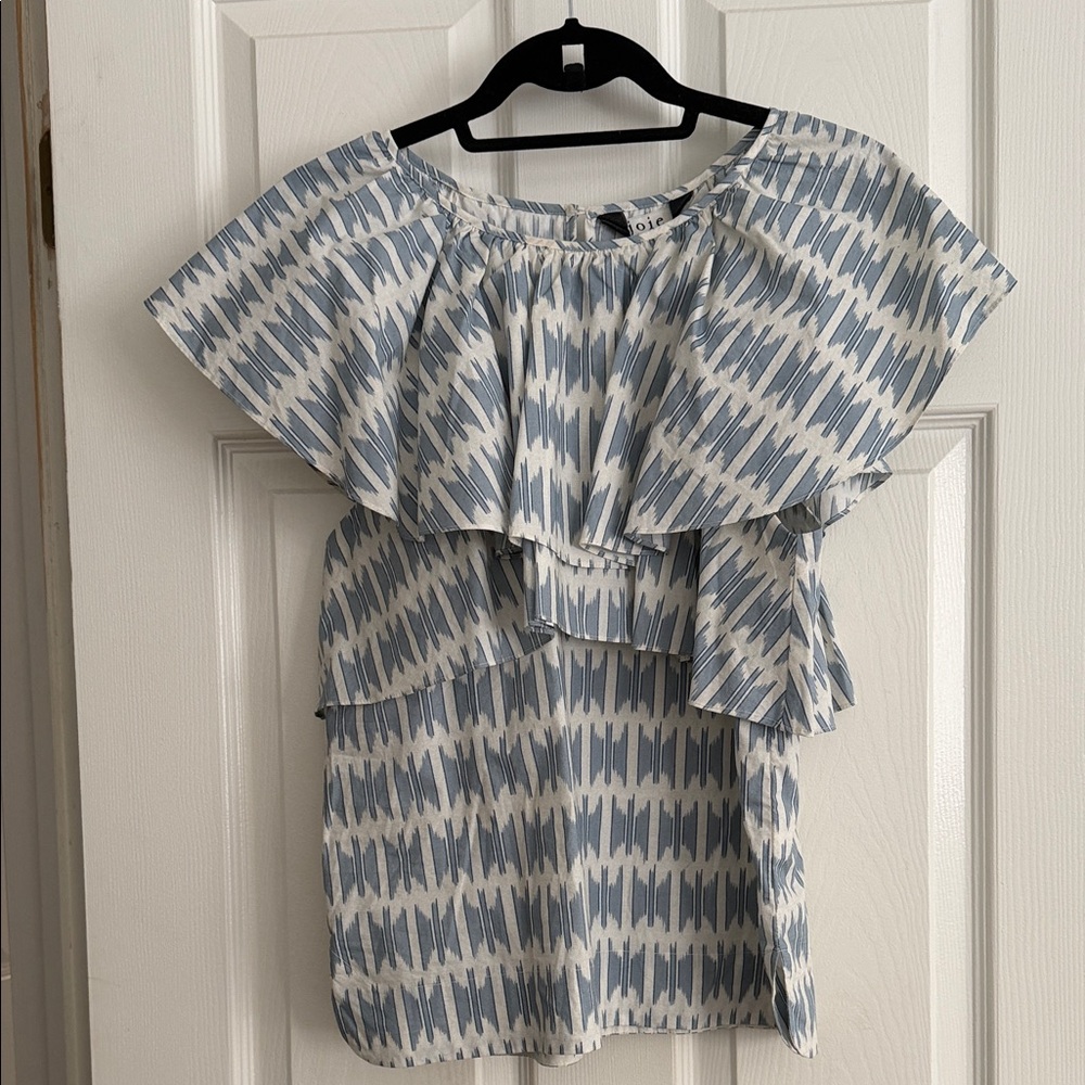 Joie Blue and White Zigzag Blouse